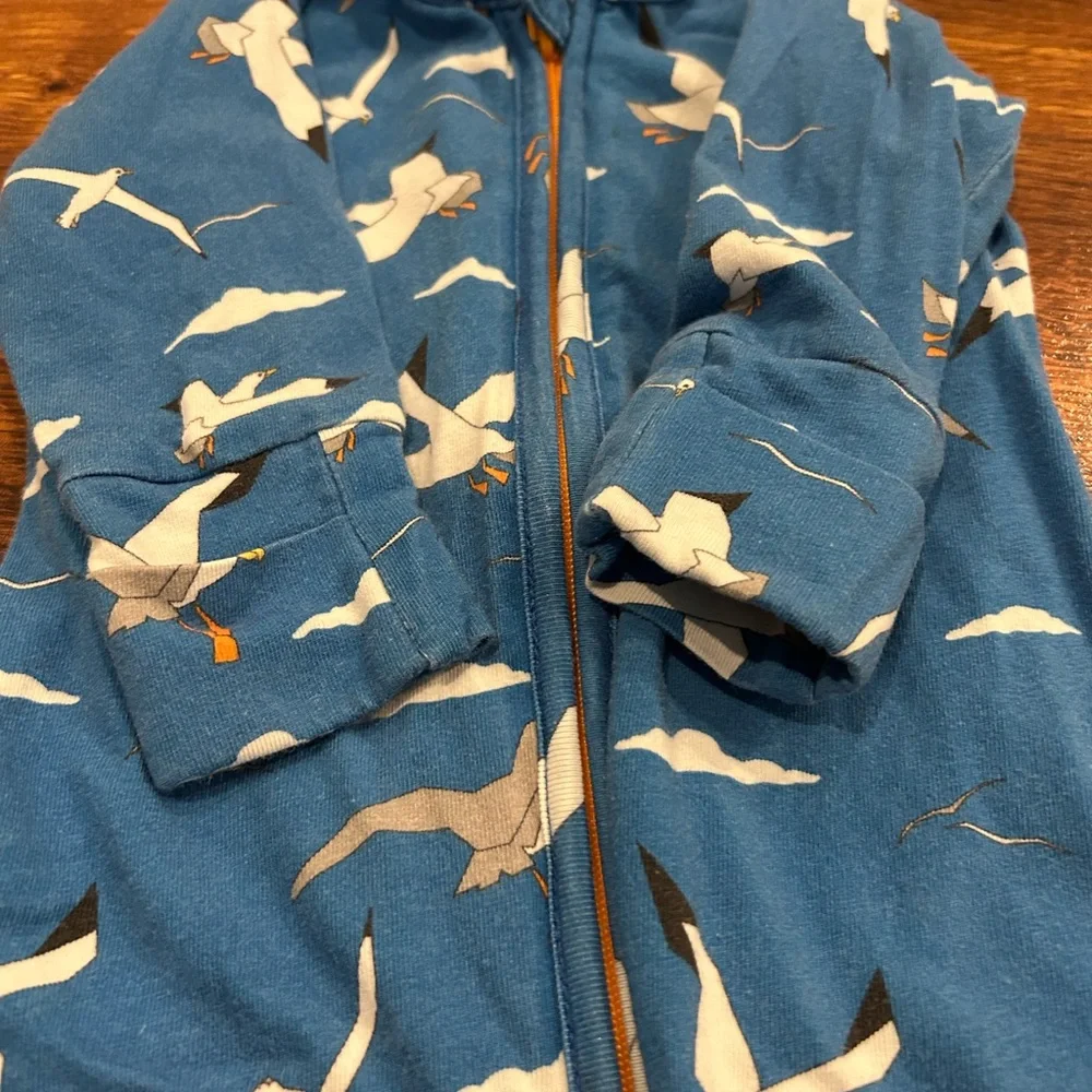Kip & Co Organic Long Sleeve Zip Romper Size 3-6 Months Seagulls Blue